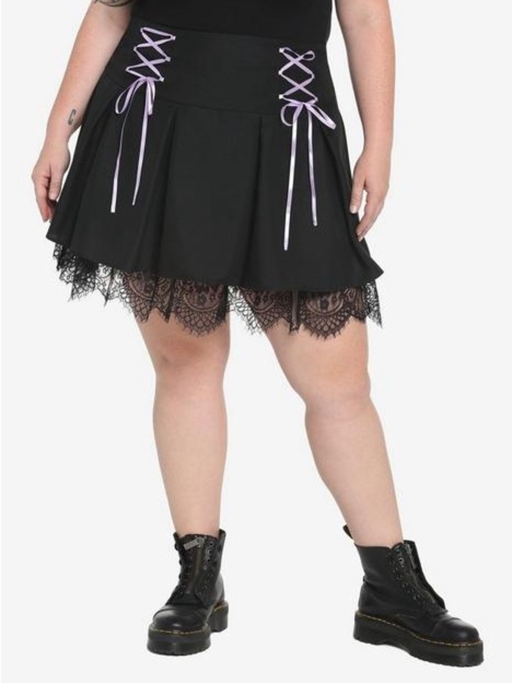 Hot Topic Skirt Black Pleated Lace Up Lace Trim 5X